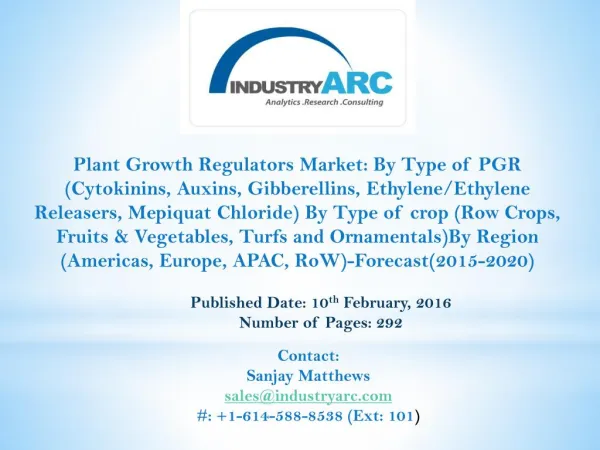 Plant growth regulators Market has improvingly gained much of significance in the past few years.