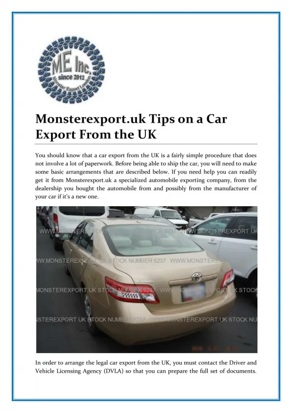 Monsterexport.uk Tips on a Car Export From the UK