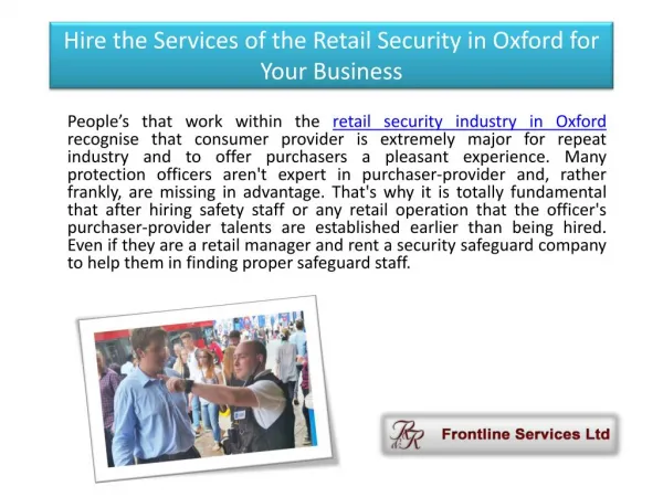 Hire the Services of the Retail Security in Oxford for Your Business