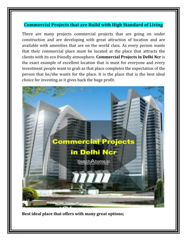 Commercial Projects that are Build with High Standard of Living