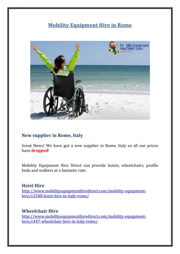 Mobility Equipment Hire in Rome
