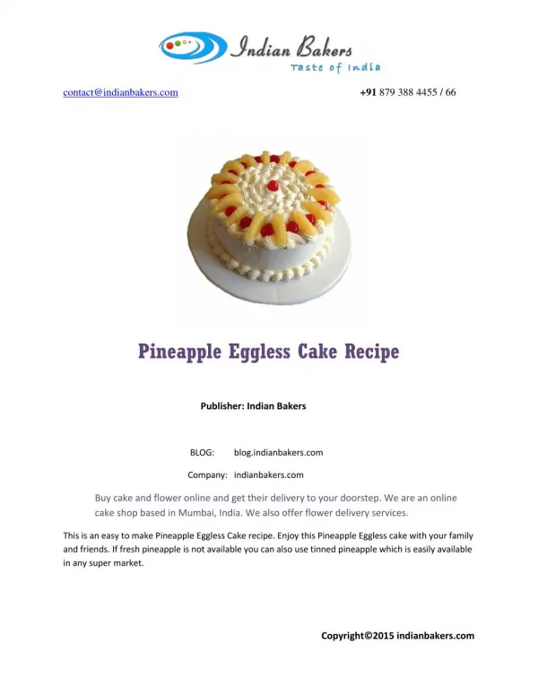 Pineapple Eggless Cake Recipe