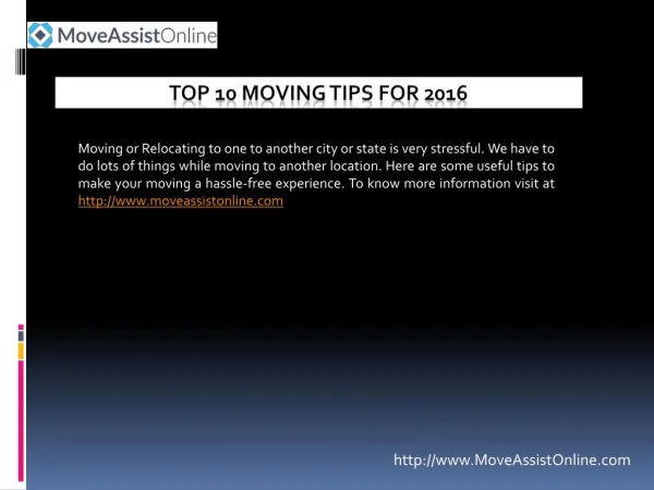 2016's Top 10 Moving Tips