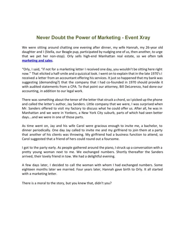 Never Doubt the Power of Marketing - Event Xray