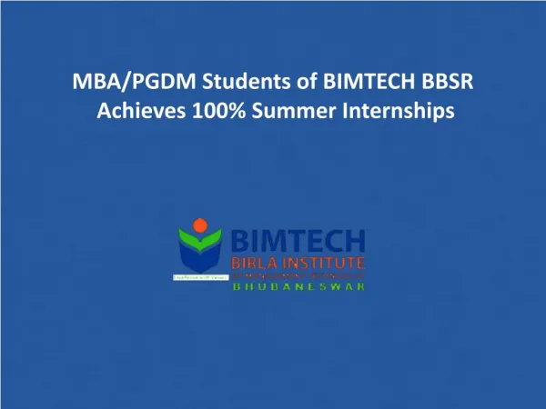 MBA/PGDM Students of BIMTECH BBSR Achieves 100% Summer Internships