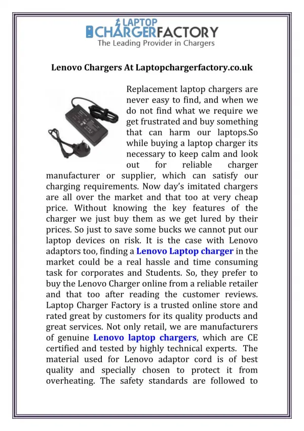Lenovo Chargers At Laptopchargerfactory