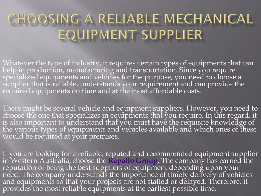choosing a reliable mechanical equipment supplier