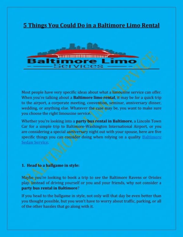 5 Things You Could Do in a Baltimore Limo Rental