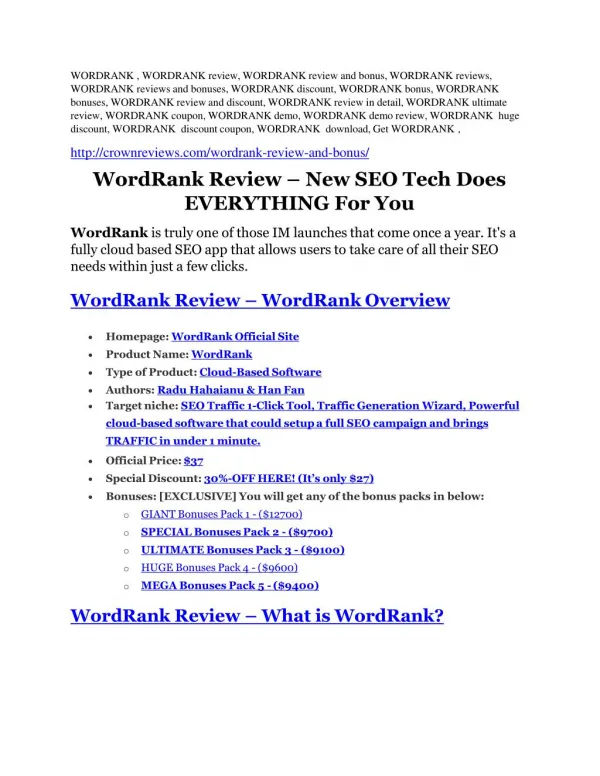 WordRank review & massive 100 bonus items
