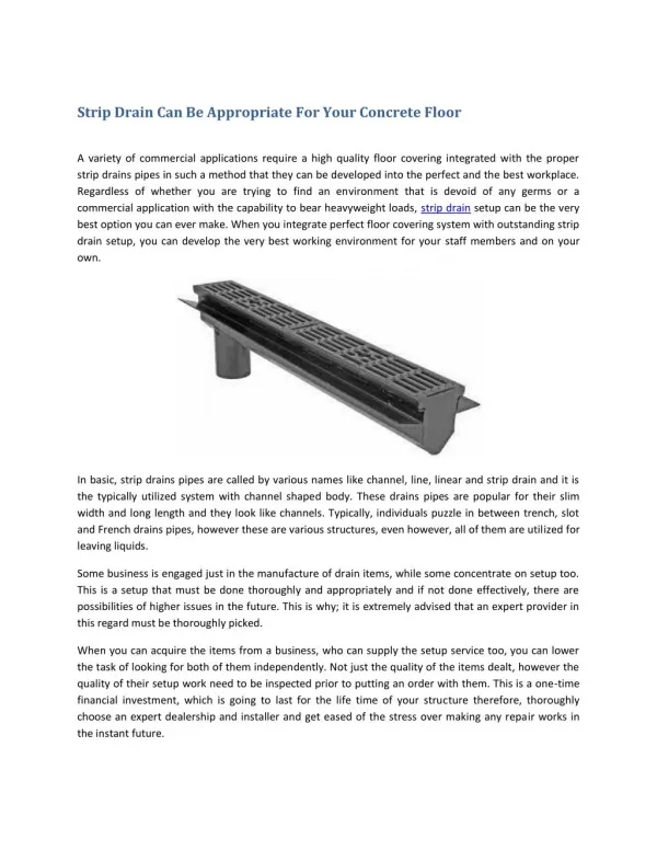 Strip Drain Can Be Appropriate For Your Concrete Floor