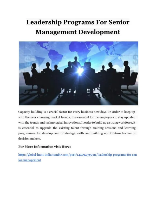 Leadership Programs For Senior Management Development