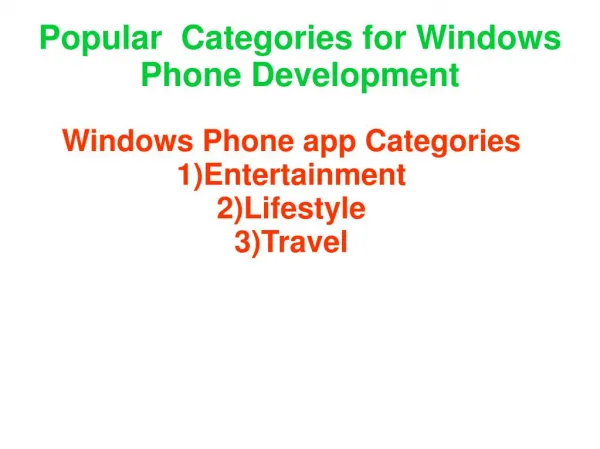 categories for windows phone development