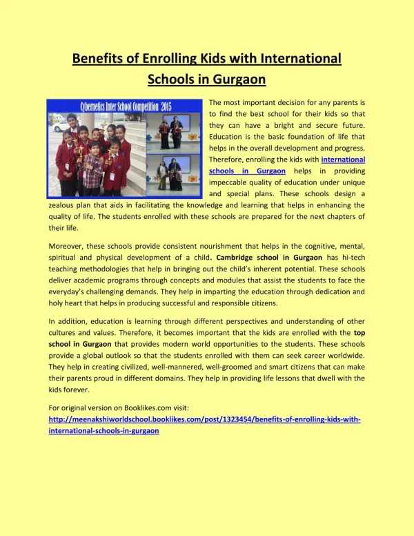 Benefits of Enrolling Children with International Schools in Gurgaon