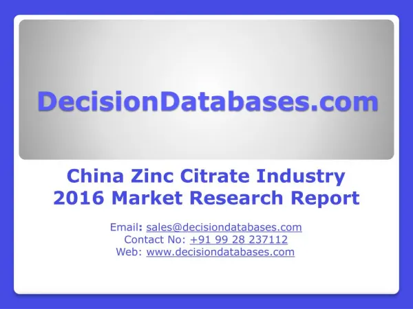 Zinc Citrate Market Analysis and Forecasts 2021
