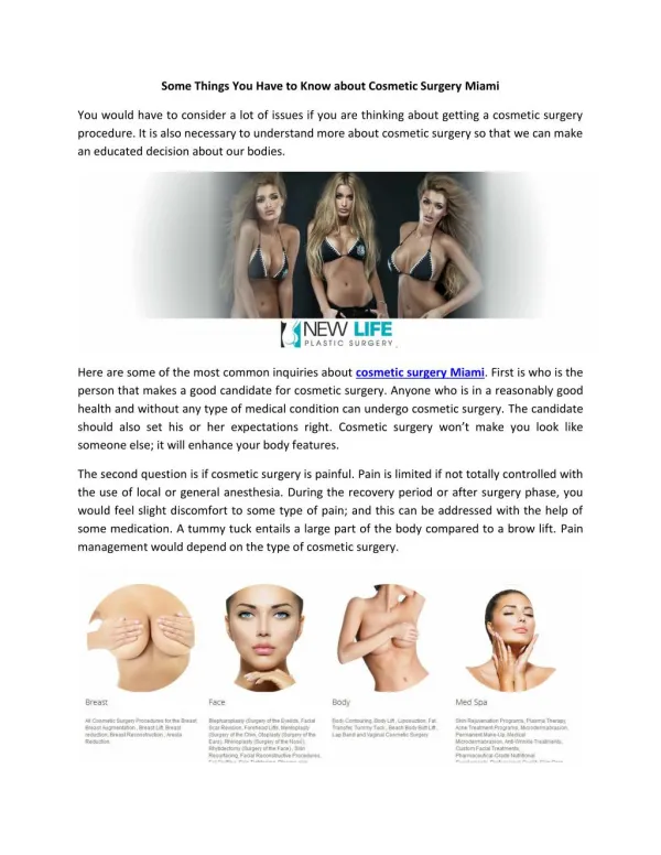 Some Things You Have to Know about Cosmetic Surgery Miami