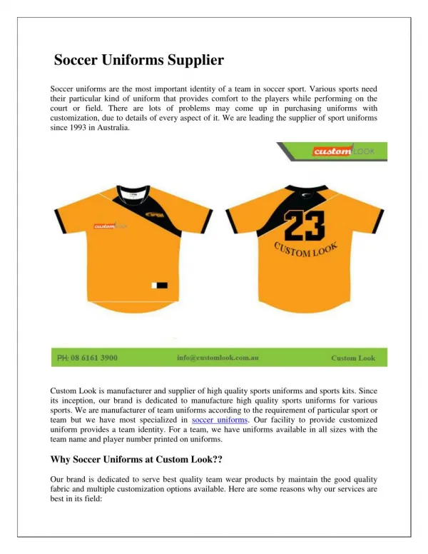 Soccer Uniforms Supplier
