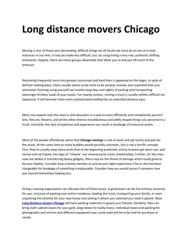 Long distance movers Chicago