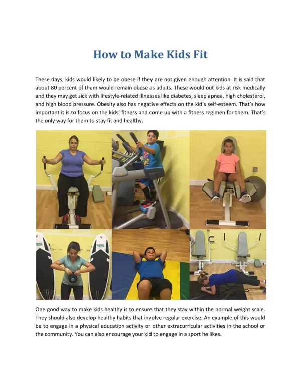 How to Make Kids Fit & kids weight loss