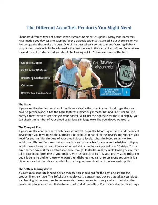 Diabetic Supplies - The Different AccuChek Products You Might Need