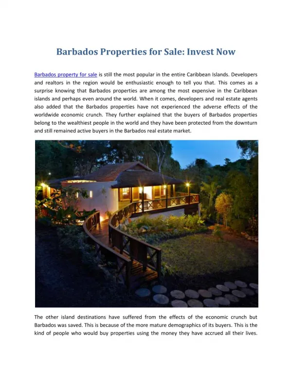 Barbados Real Estate - Barbados Properties for Sale