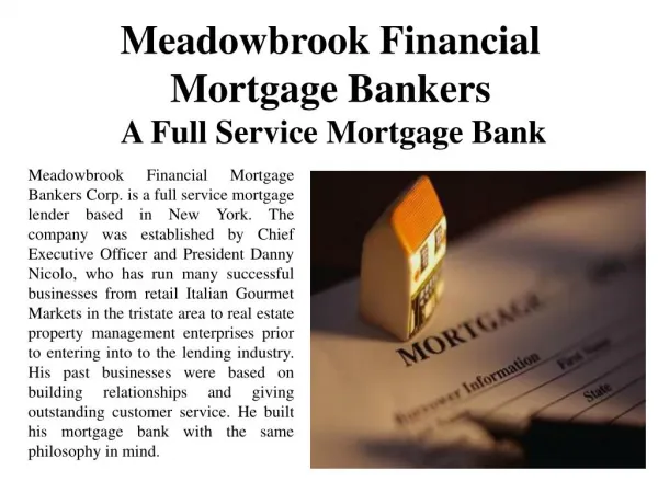 Meadowbrook Financial Mortgage Bankers A Full Service Mortgage Bank