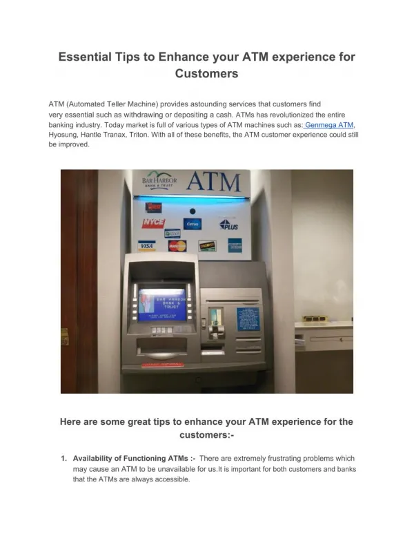 Essential Tips to Enhance your ATM experience for Customers