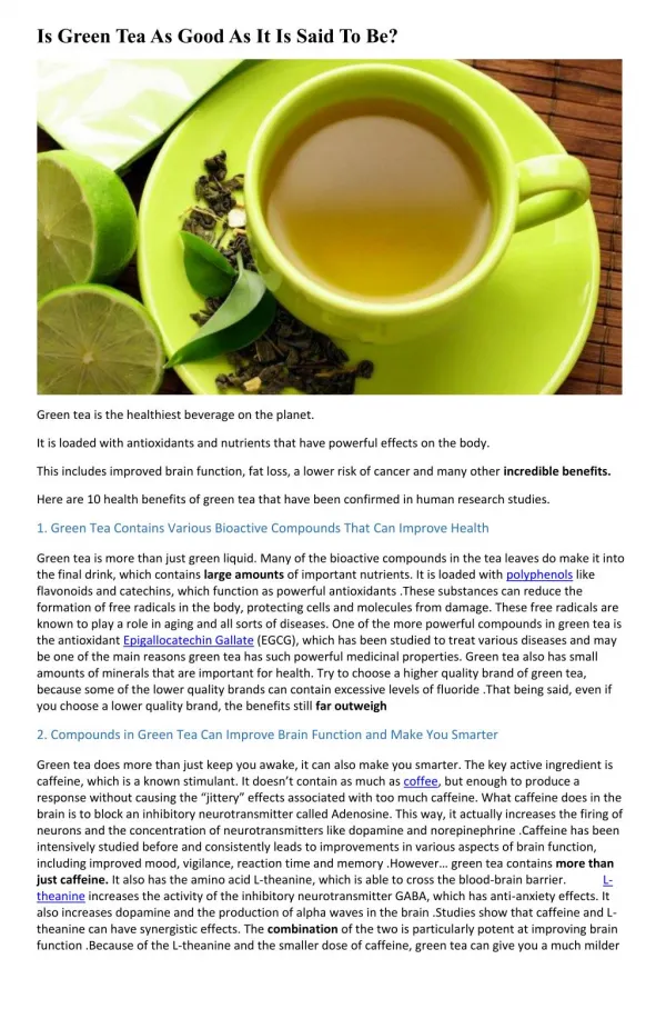 Is Green Tea As Good As It Is Said To Be?