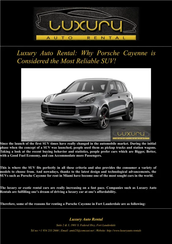 Luxury Auto Rental: Why Porsche Cayenne is Considered the Most Reliable SUV!