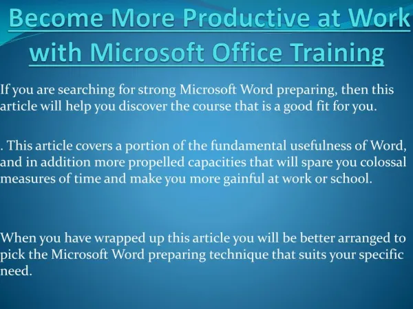 Become More Productive at Work with Microsoft Office Training