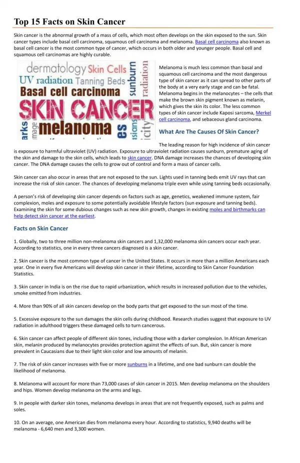 Top 15 Facts on Skin Cancer