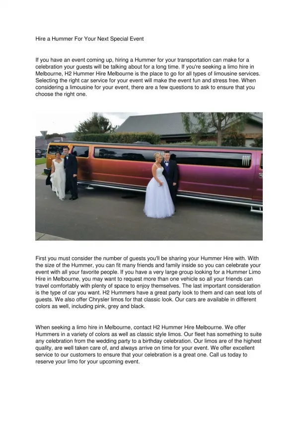 Hire a Hummer For Your Next Special Event