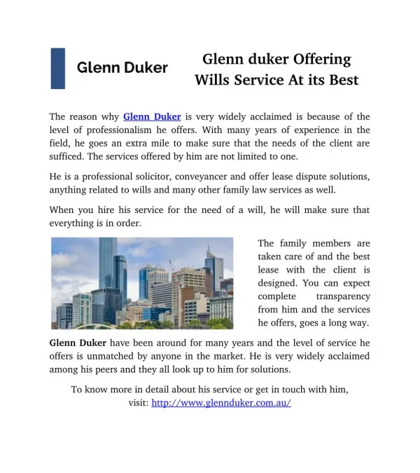 Glenn Duker Offering Wills Service At its Best