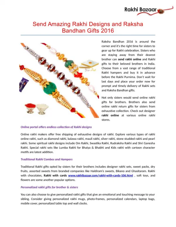 Send Amazing Rakhi Designs and Raksha Bandhan Gifts 2016!!