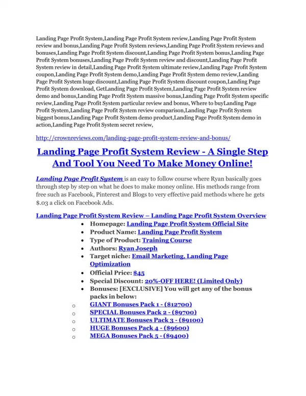 Landing Page Profit System Review and (Free) GIANT $14,600 BONUS