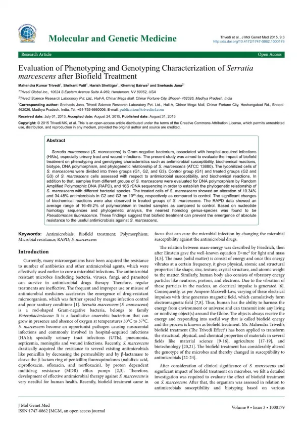 Study of 16S rDNA Sequence of S. Marcescens