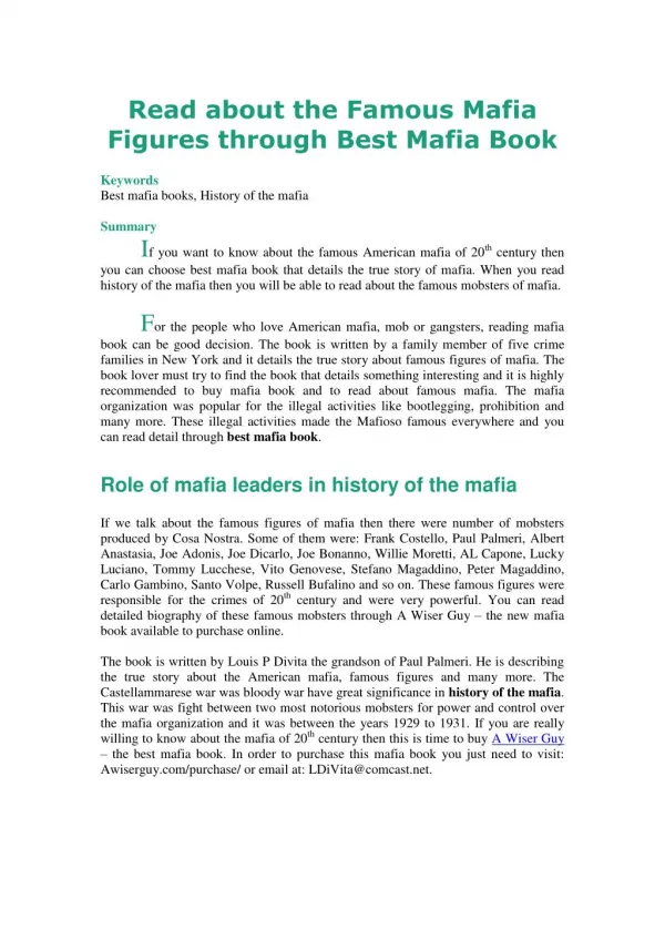 Read about the Famous Mafia Figures through Best Mafia Book