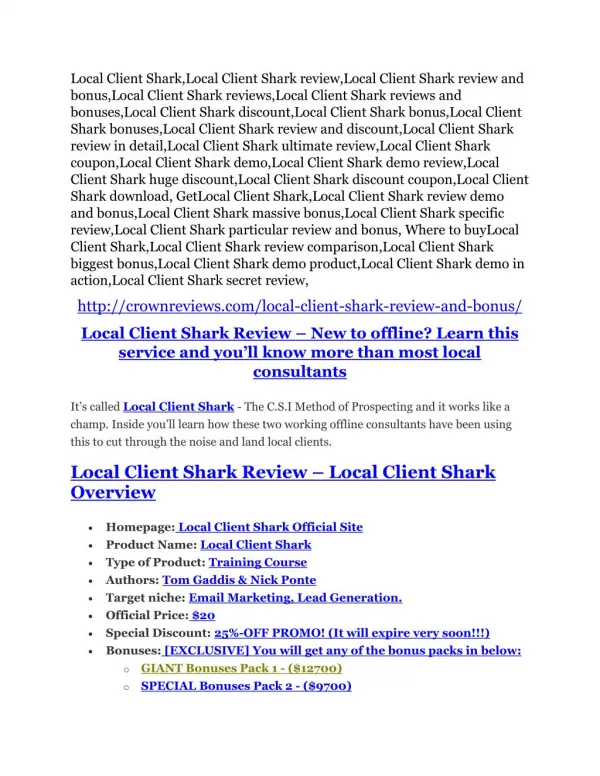 Local Client Shark review - 65% Discount and FREE $14300 BONUS