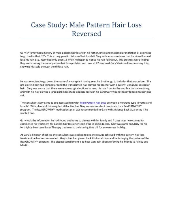Case Study: Male Pattern Hair Loss Reversed
