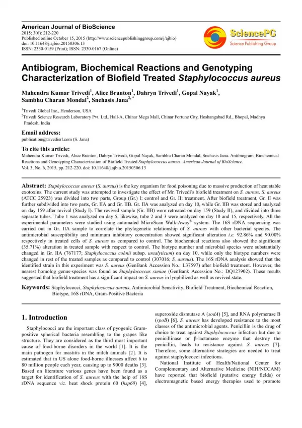 Genotyping Characterization of Staphylococcus Aureus