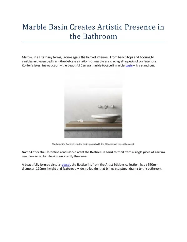 Marble Basin Creates Artistic Presence in the Bathroom