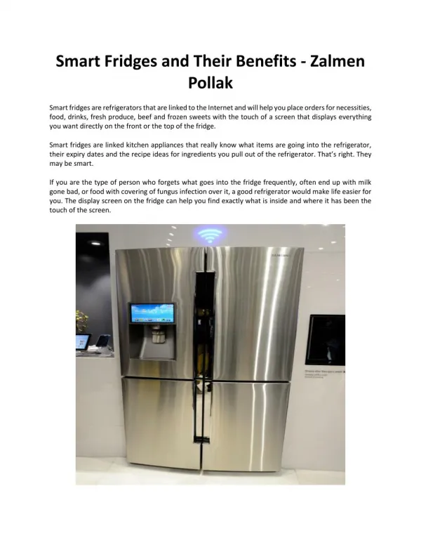 Smart Fridges and Their Benefits - Zalmen Pollak