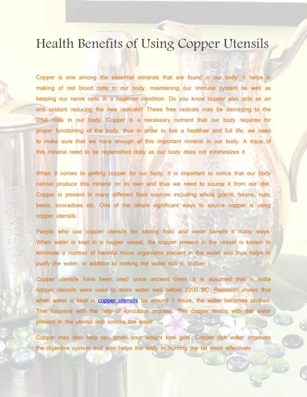 Health Benefits of Using Copper Utensils