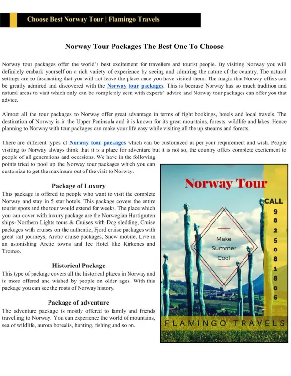 Norway Tour Packages The Best One To Choose