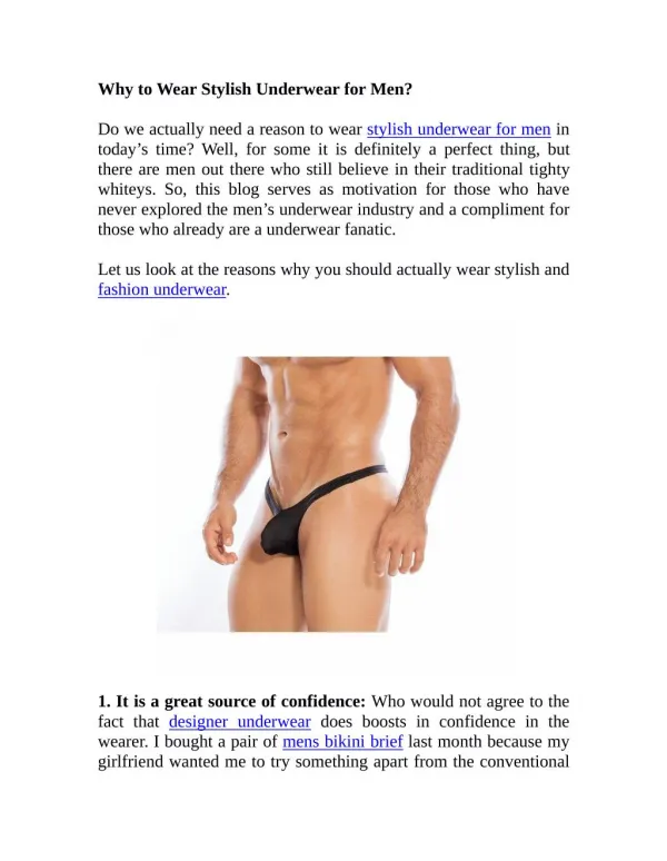 Why to Wear Stylish Underwear for Men?
