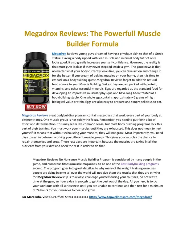 Megadrox Reviews: The Powerfull Muscle Builder Formula