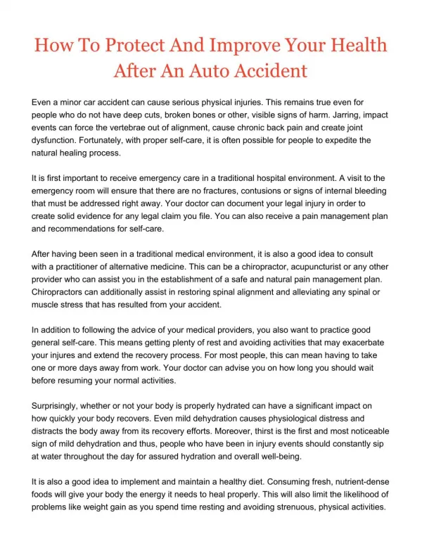 How To Protect And Improve Your Health After An Auto Accident