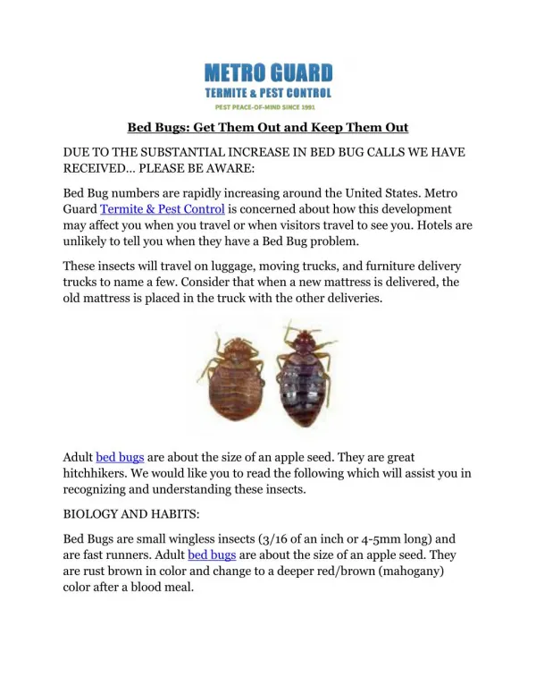 Bed Bugs: Get Them Out and Keep Them Out