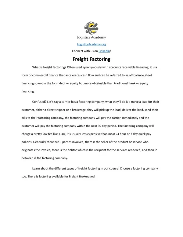 Freight Factoring - LogisticsAcademy.org