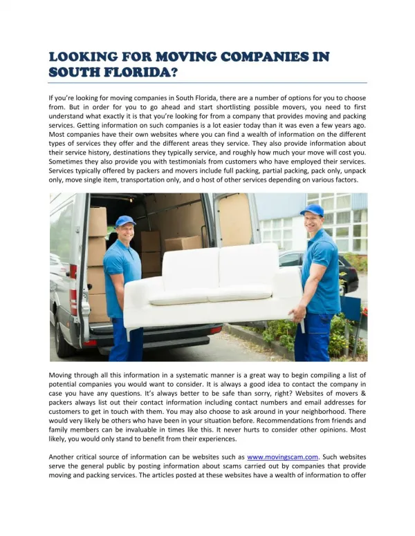 How to Find Moving Companies In South Florida