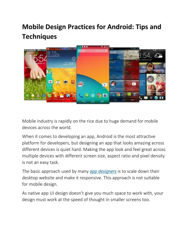 Mobile Design Practices for Android: Tips and Techniques